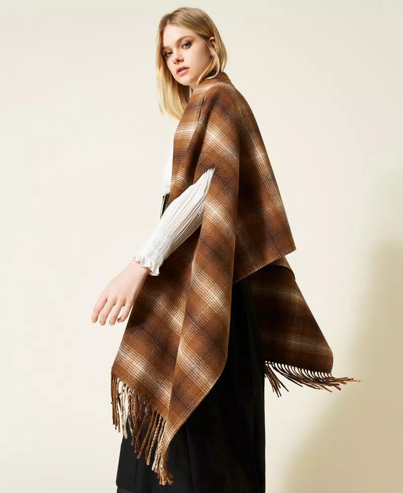 Twinset Poncho in misto lana double check