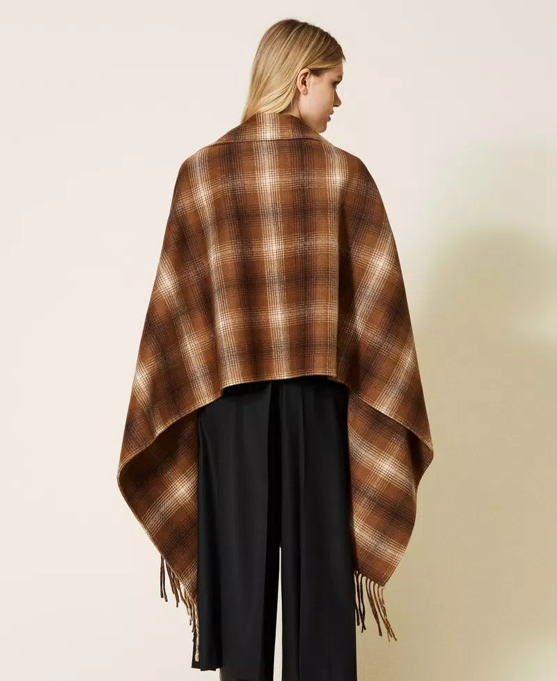 Twinset Poncho in misto lana double check